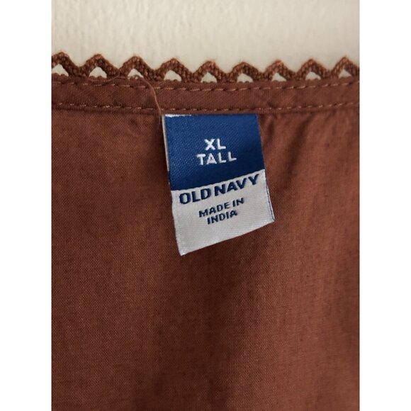 Old Navy Tie-Waist Lace-Trim Blouse Chestnut Brown Sleeves Romantic Victorian XL - Picture 6 of 10